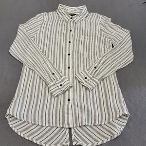 Women's Lucky Brand White Black Striped Button-up Back Slit Tail Size M